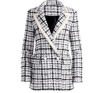 Alice + Olvia Justin Tweed Embellished Double Breasted Blazer Jacket Sz 8 NWT